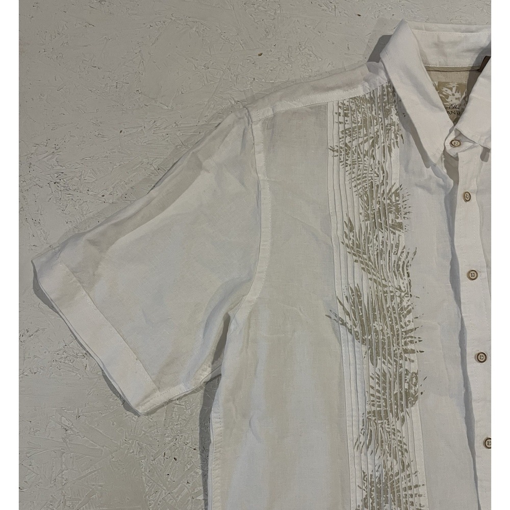 Tasso Elba Island Natural Linen Wooden Button Up Shirt Men's Size Large White - Picture 5 of 11